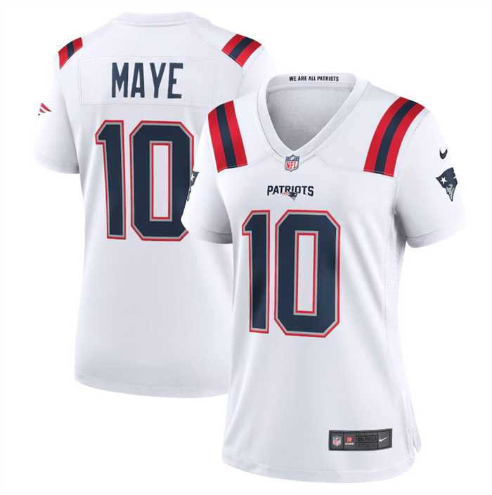 Women%27s New England Patriots #10 Drake Maye 2024 Draft White Football Stitched Jersey Dzhi->women nfl jersey->Women Jersey